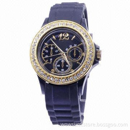 Diamond Watch, Silicone Band with Diamond Bezel/Japan Movement